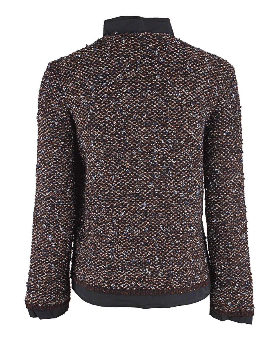 LANVIN-Metallic-Tweed Zippered Jacket-