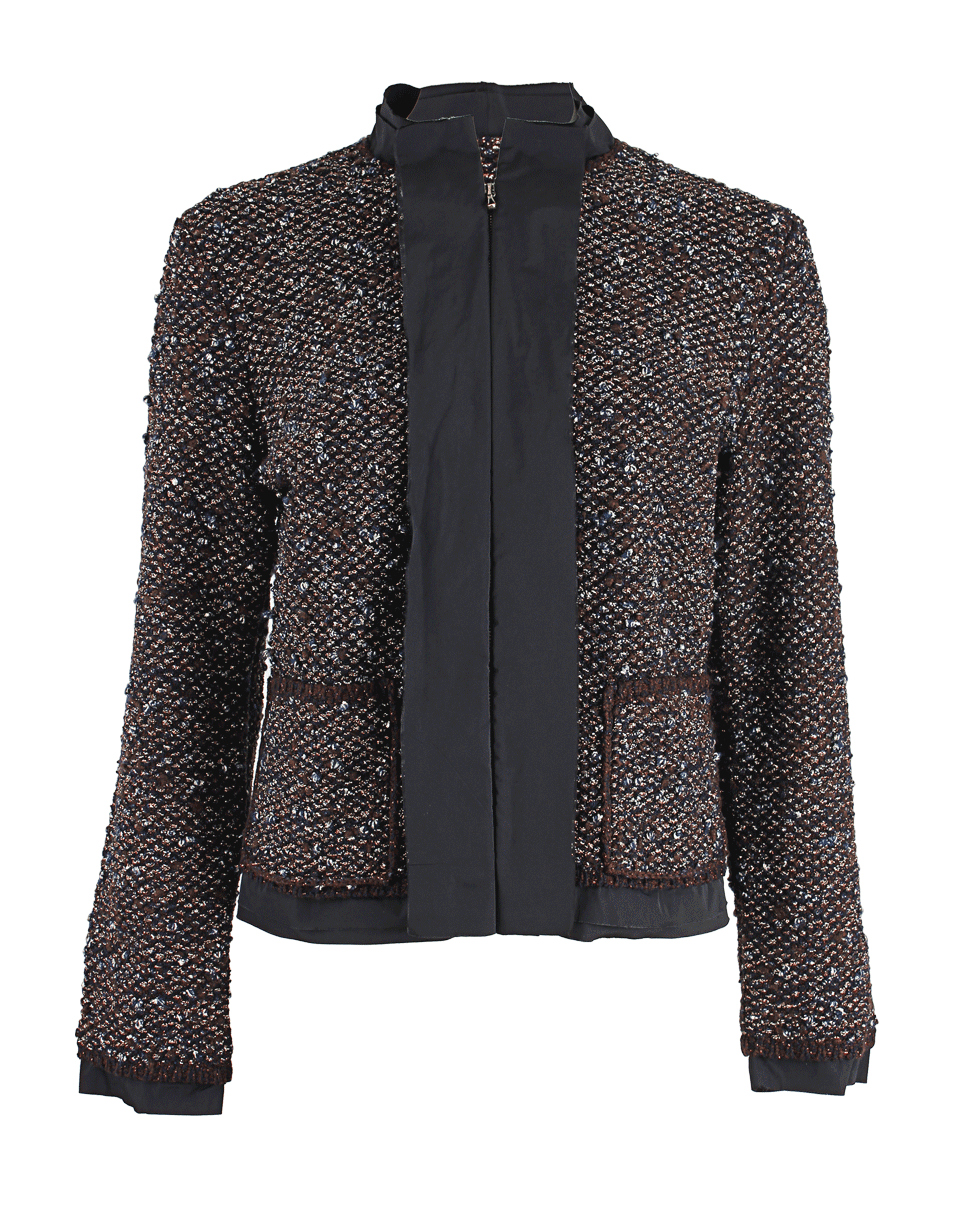 LANVIN-Metallic-Tweed Zippered Jacket-
