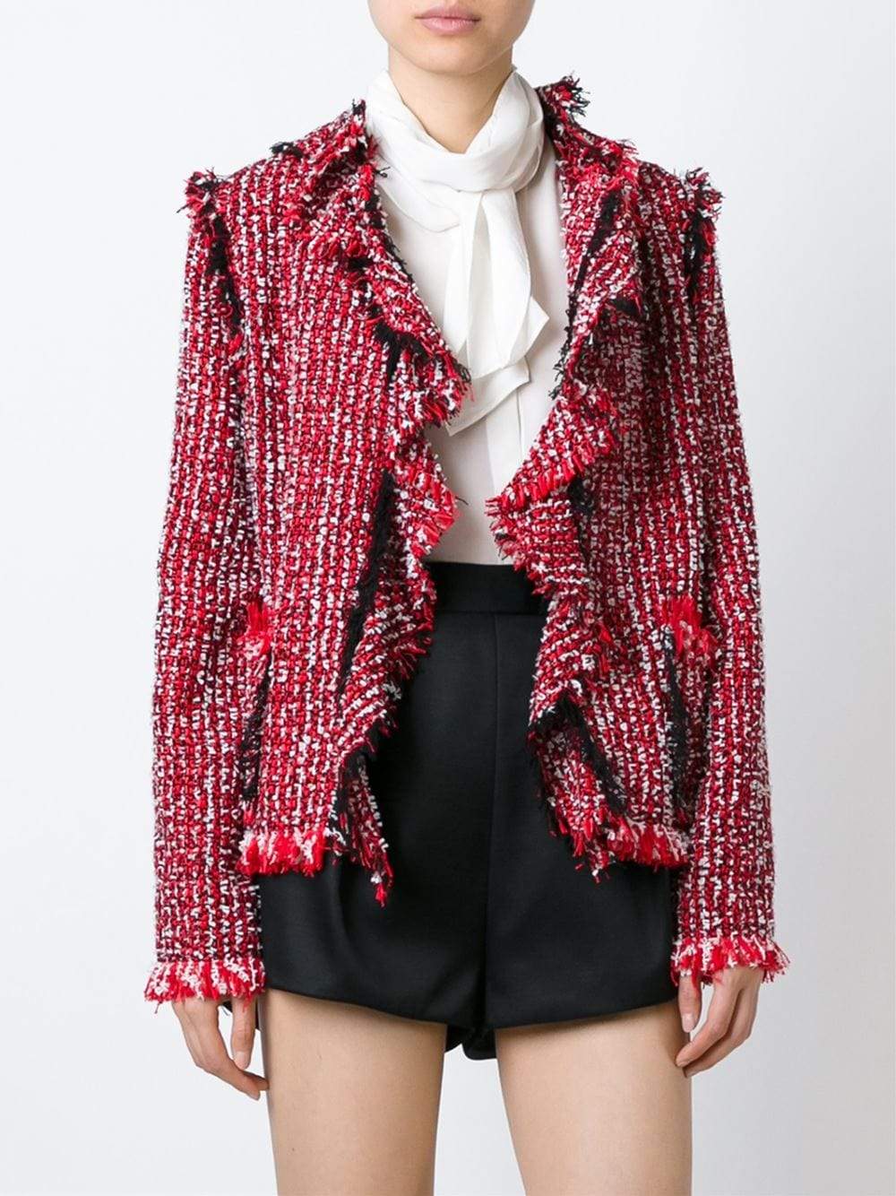 LANVIN-Tweed Ruffle Jacket-RED