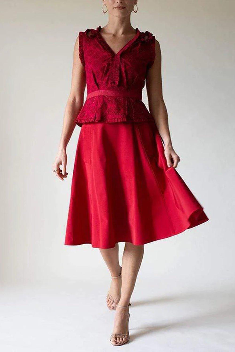 LANVIN-Seam Detail Flare Skirt-RED