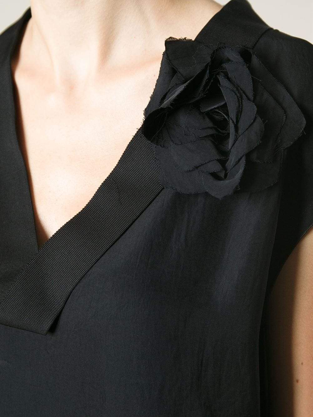 LANVIN-Cap Sleeve Top With Floral Detail-