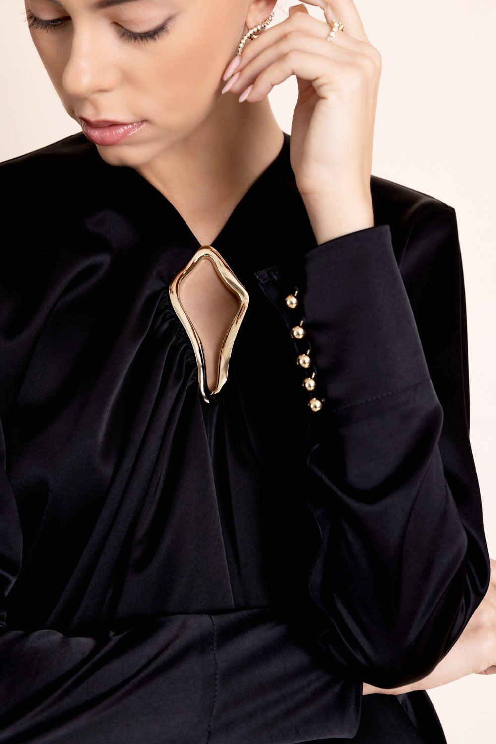 LANVIN-Metal Detail Draped Blouse-