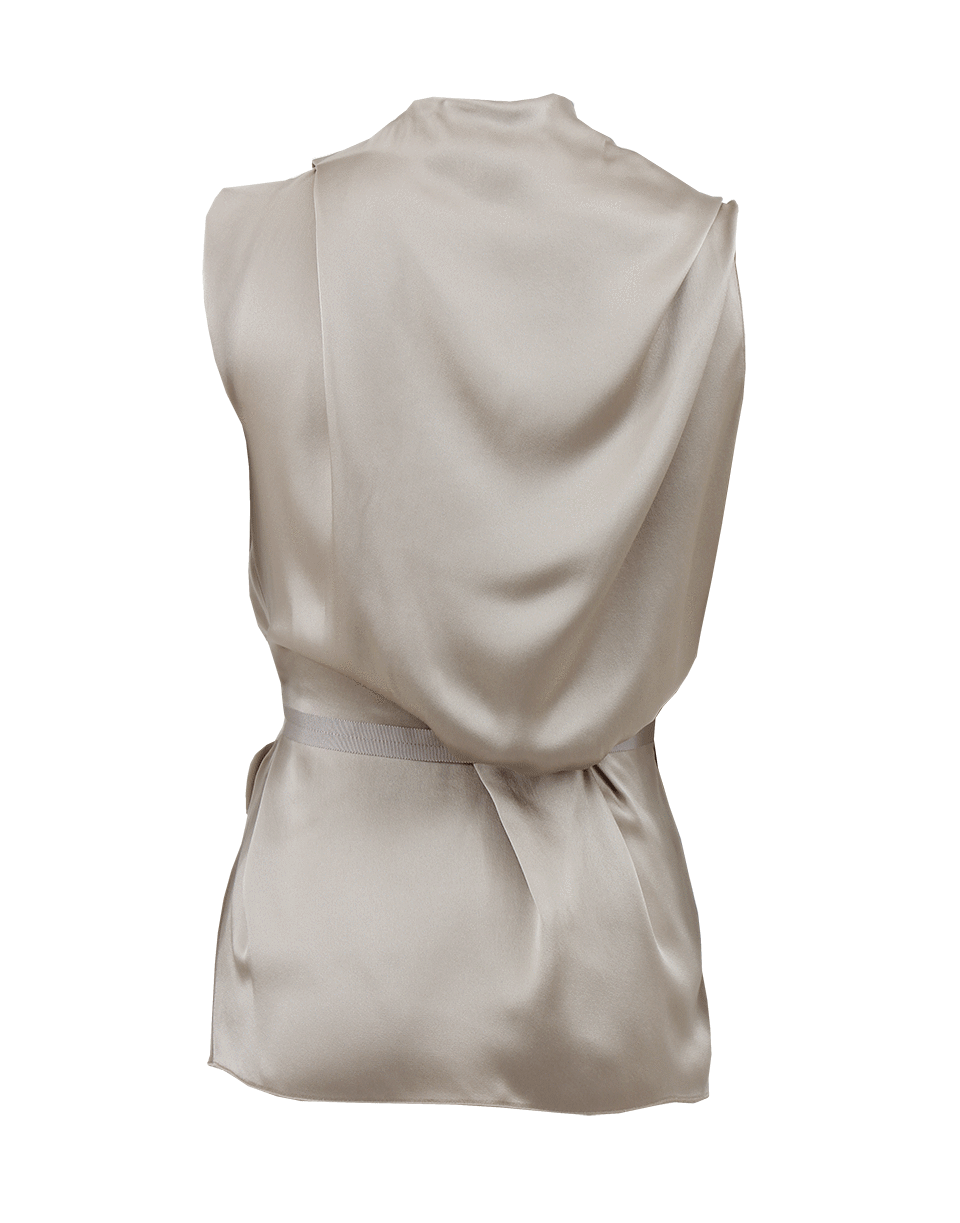 LANVIN-Sleeveless Belted Drape Front Top-
