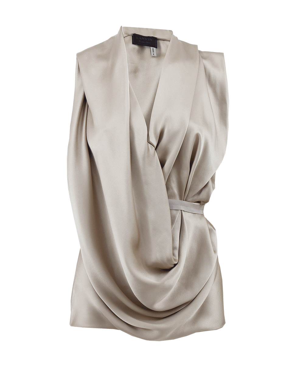 LANVIN-Sleeveless Belted Drape Front Top-
