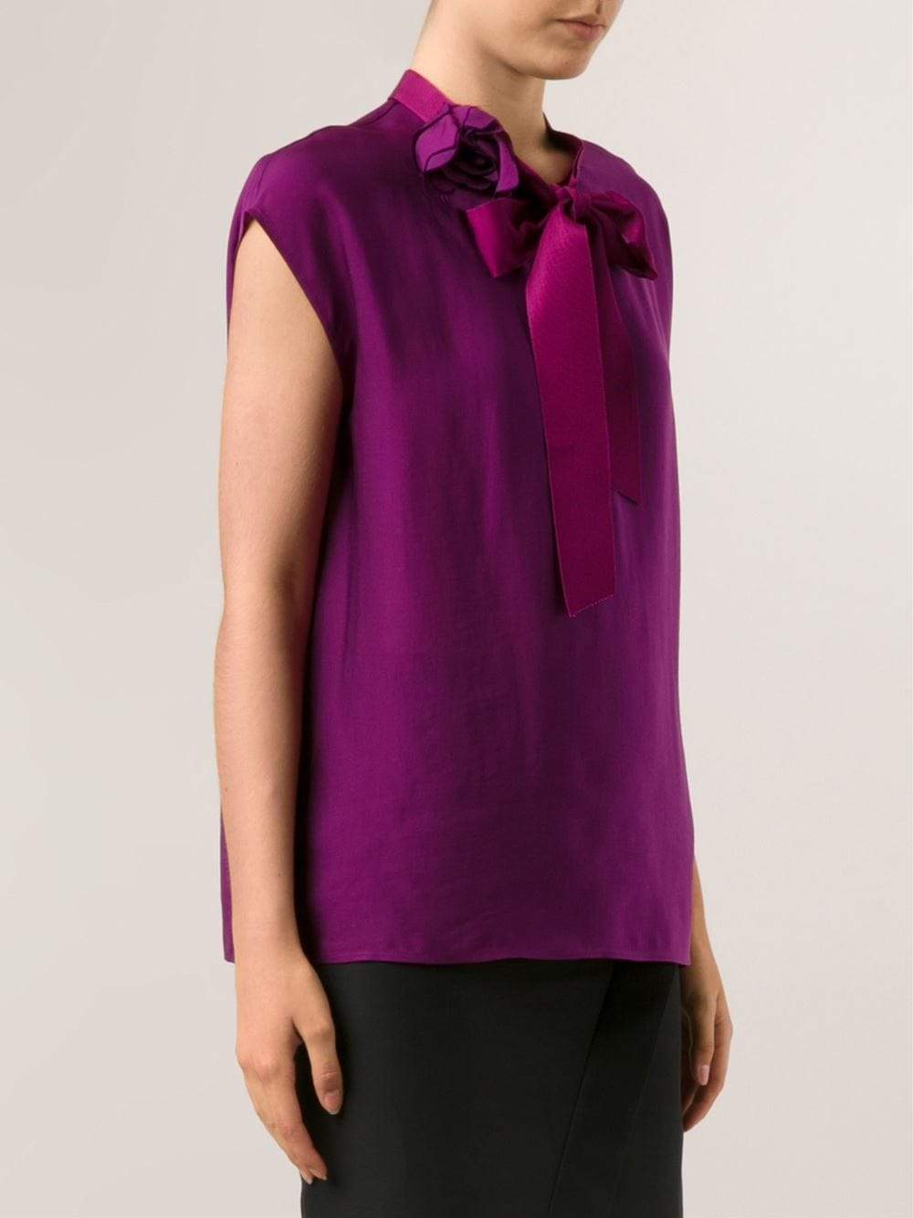 LANVIN-Grosgrain Tie Neck Blouse-