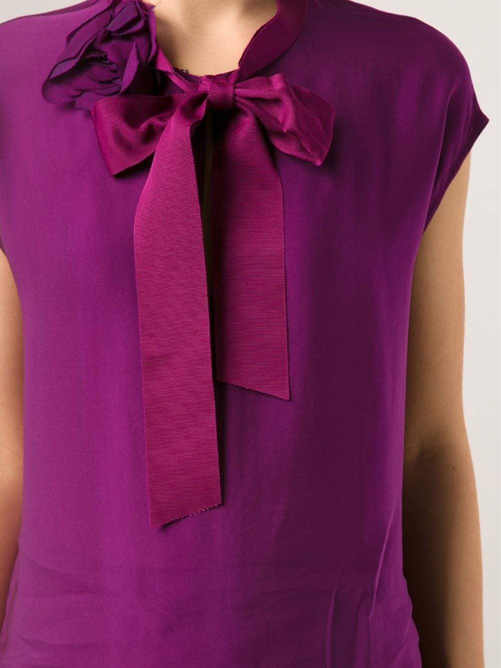 LANVIN-Grosgrain Tie Neck Blouse-