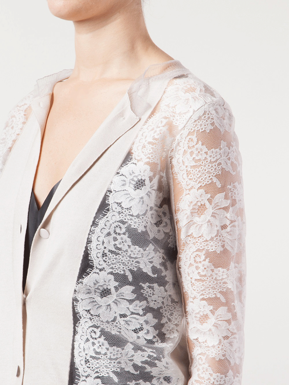 LANVIN-Lace Sleeve Cropped Cardigan-