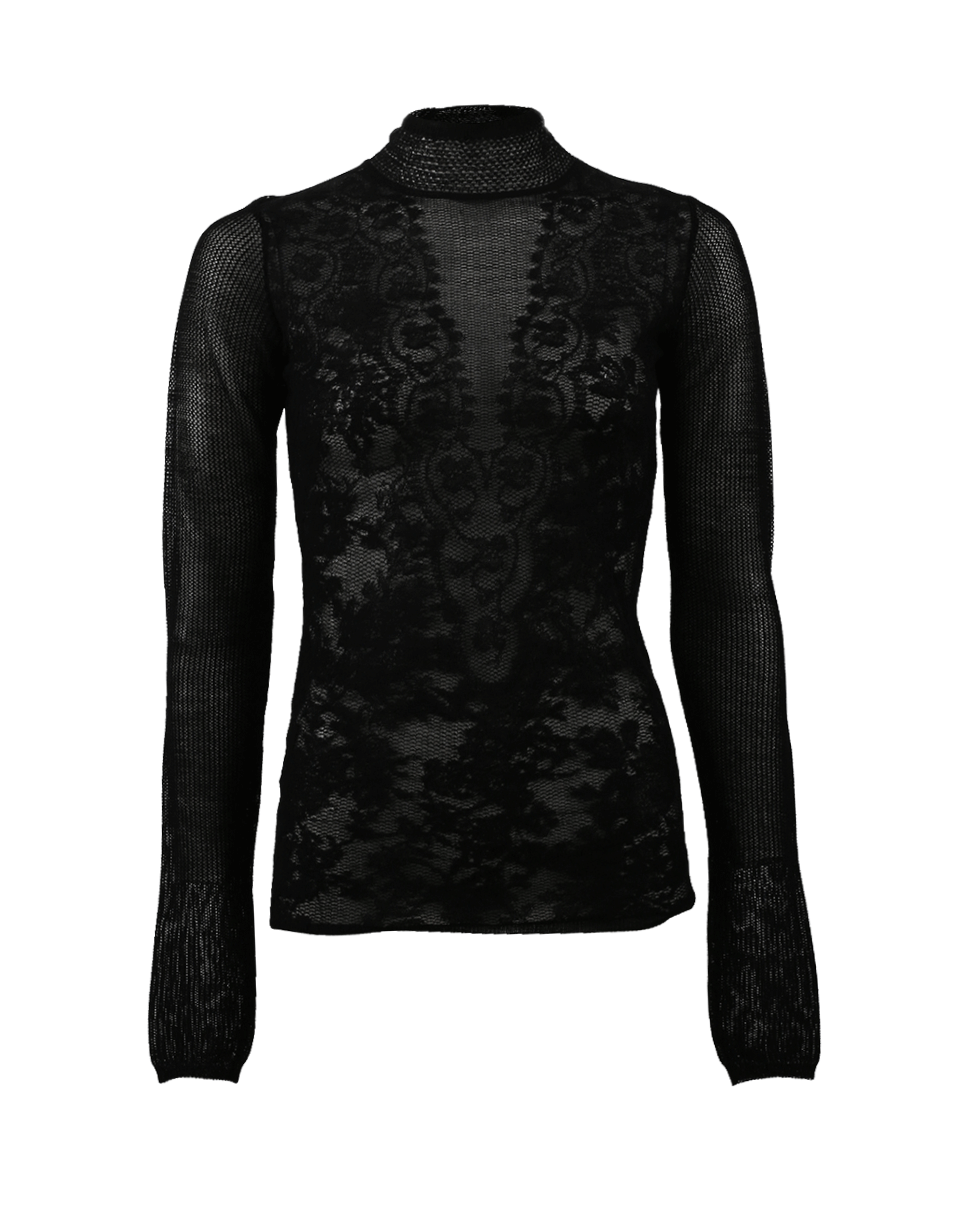 LANVIN-Knit Jacquard Sheer Turtleneck-