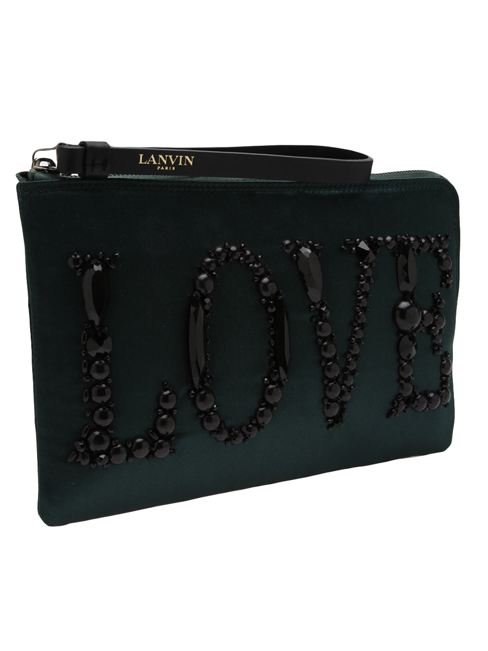 LANVIN-Love Embroidered Satin Clutch-GREEN
