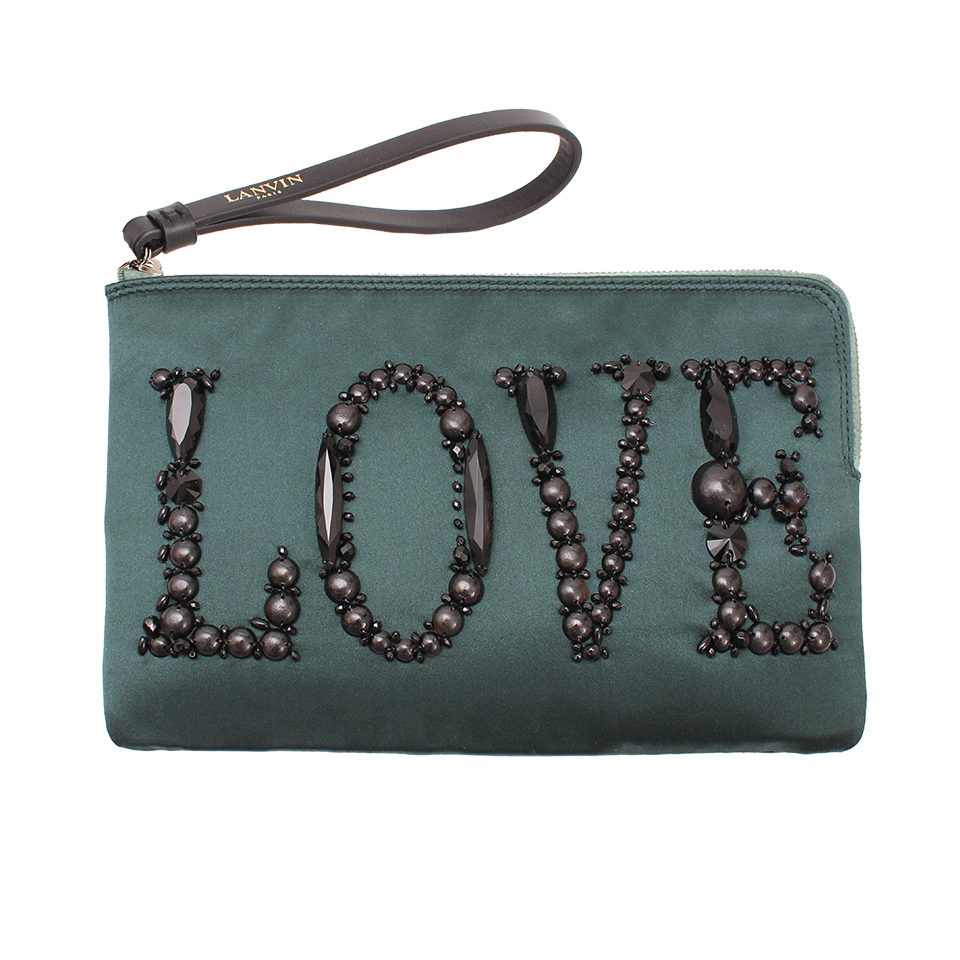 LANVIN-Love Embroidered Satin Clutch-GREEN