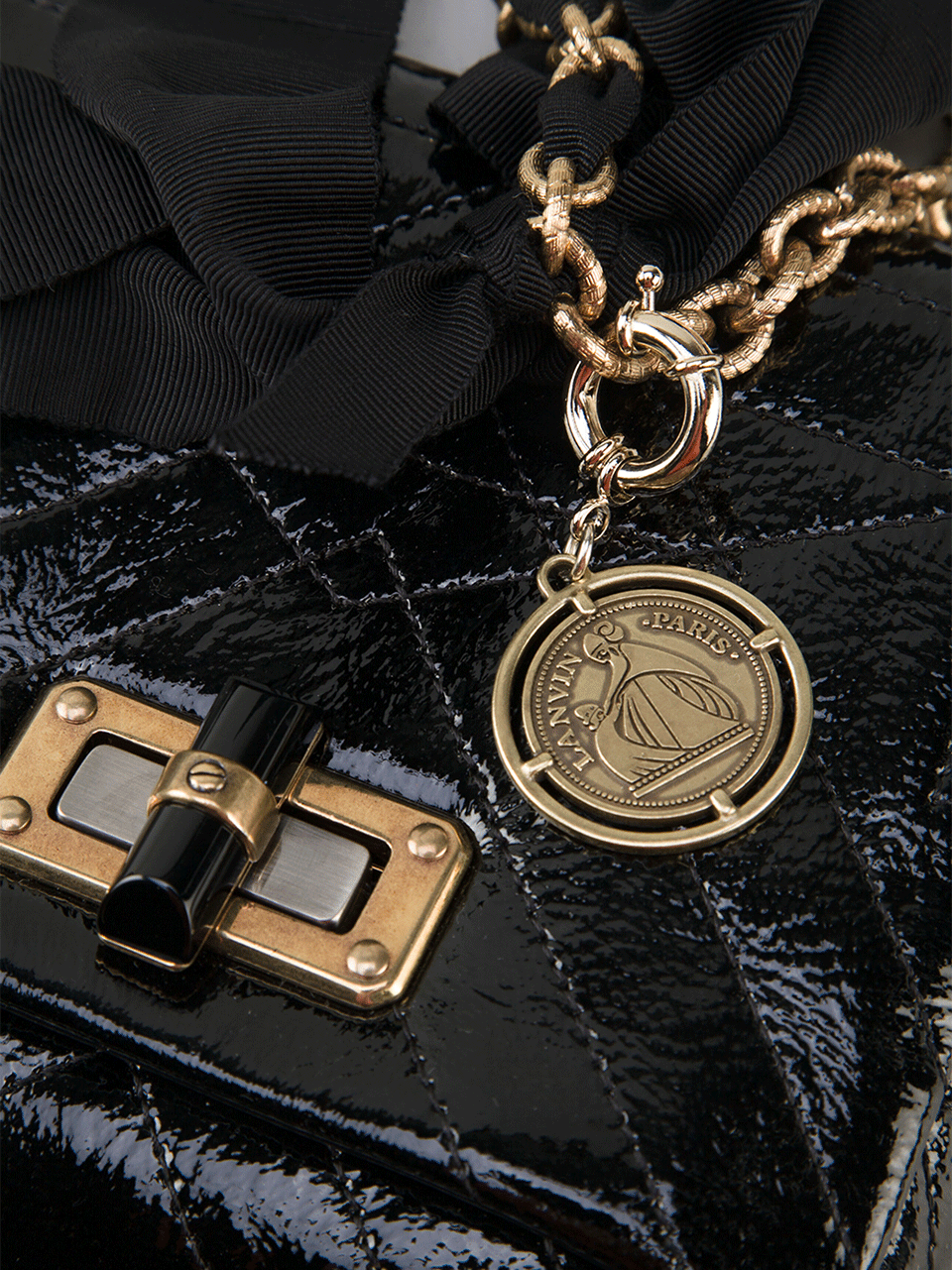 LANVIN-Happy Mini Pop Patent Leather Bag-BLACK