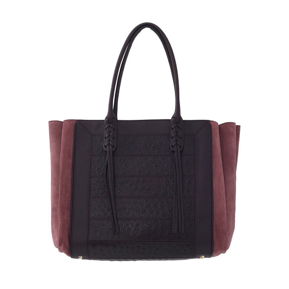 LANVIN-Ostrich Effect Shopper-BURGUNDY