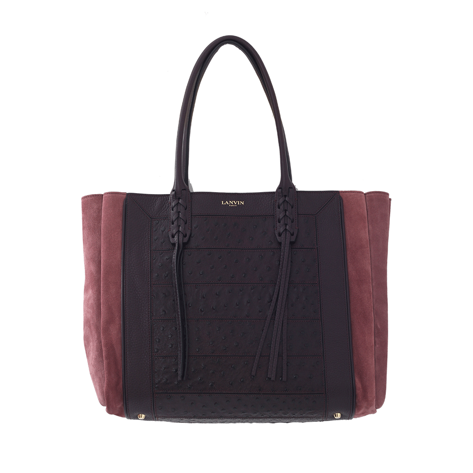 LANVIN-Ostrich Effect Shopper-BURGUNDY