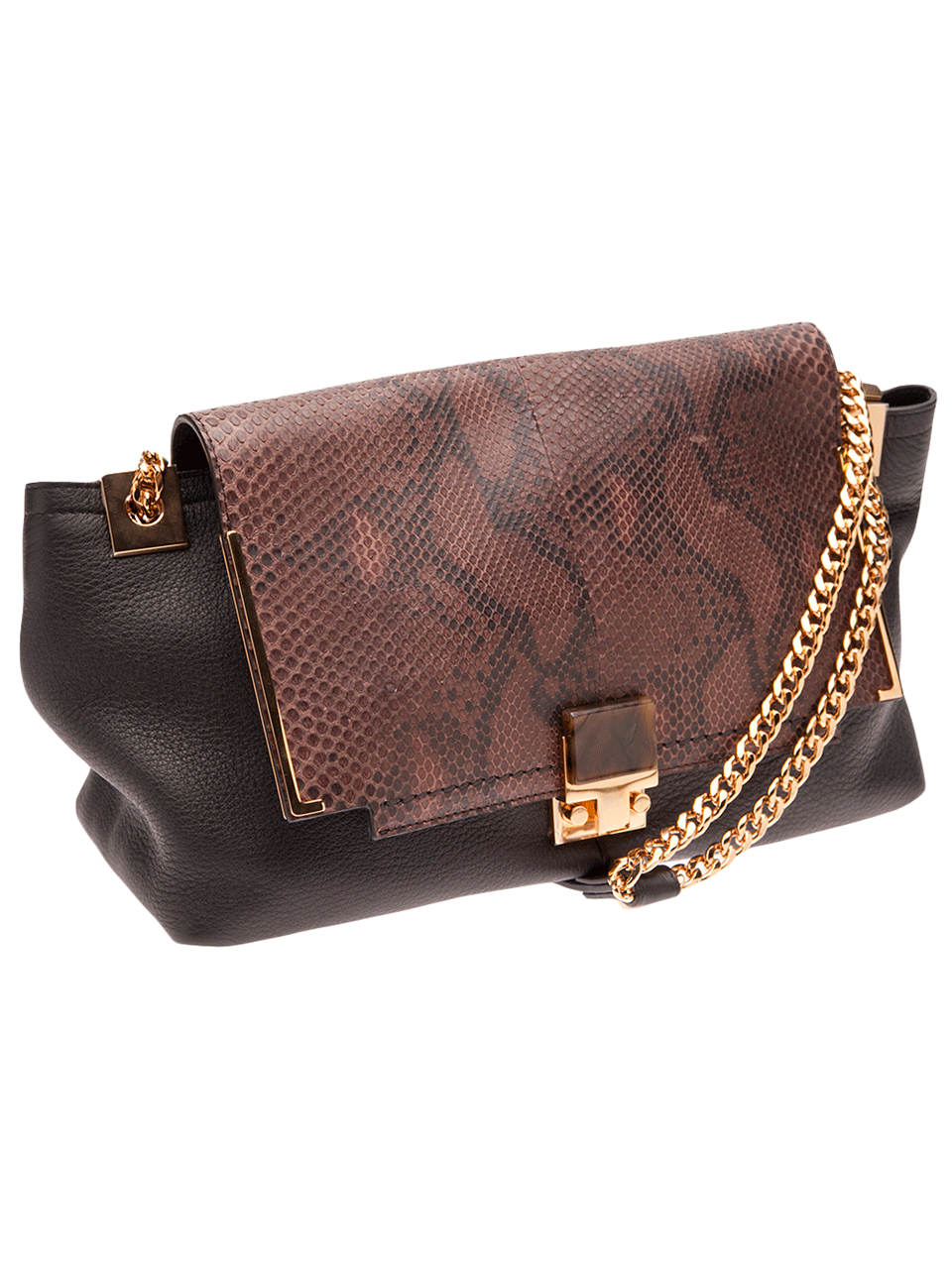 LANVIN-Large Python Bag with Shoulder Strap-DK BROWN