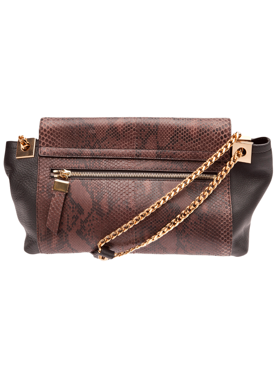 LANVIN-Large Python Bag with Shoulder Strap-DK BROWN