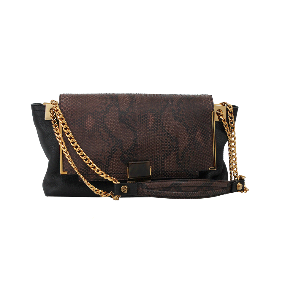 LANVIN-Large Python Bag with Shoulder Strap-DK BROWN