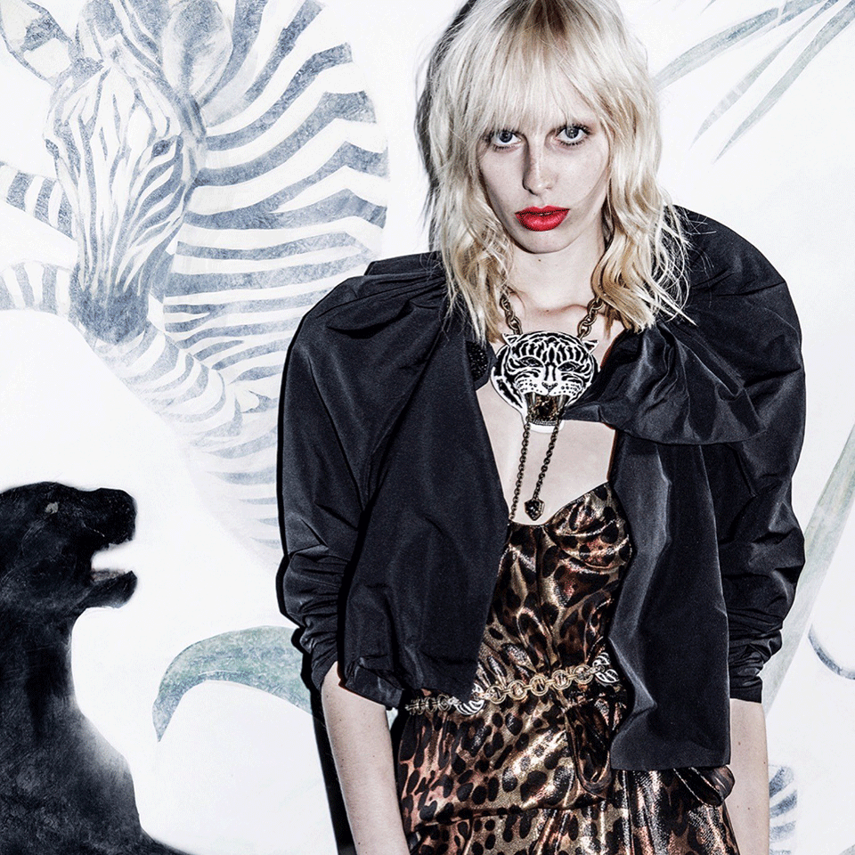 LANVIN-Mina Tiger Pendant Necklace-BLK/WHT