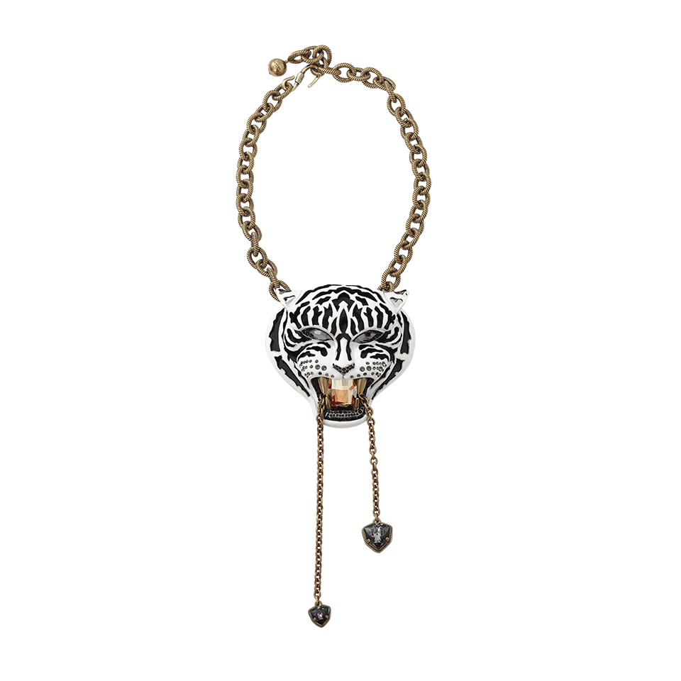 LANVIN-Mina Tiger Pendant Necklace-BLK/WHT