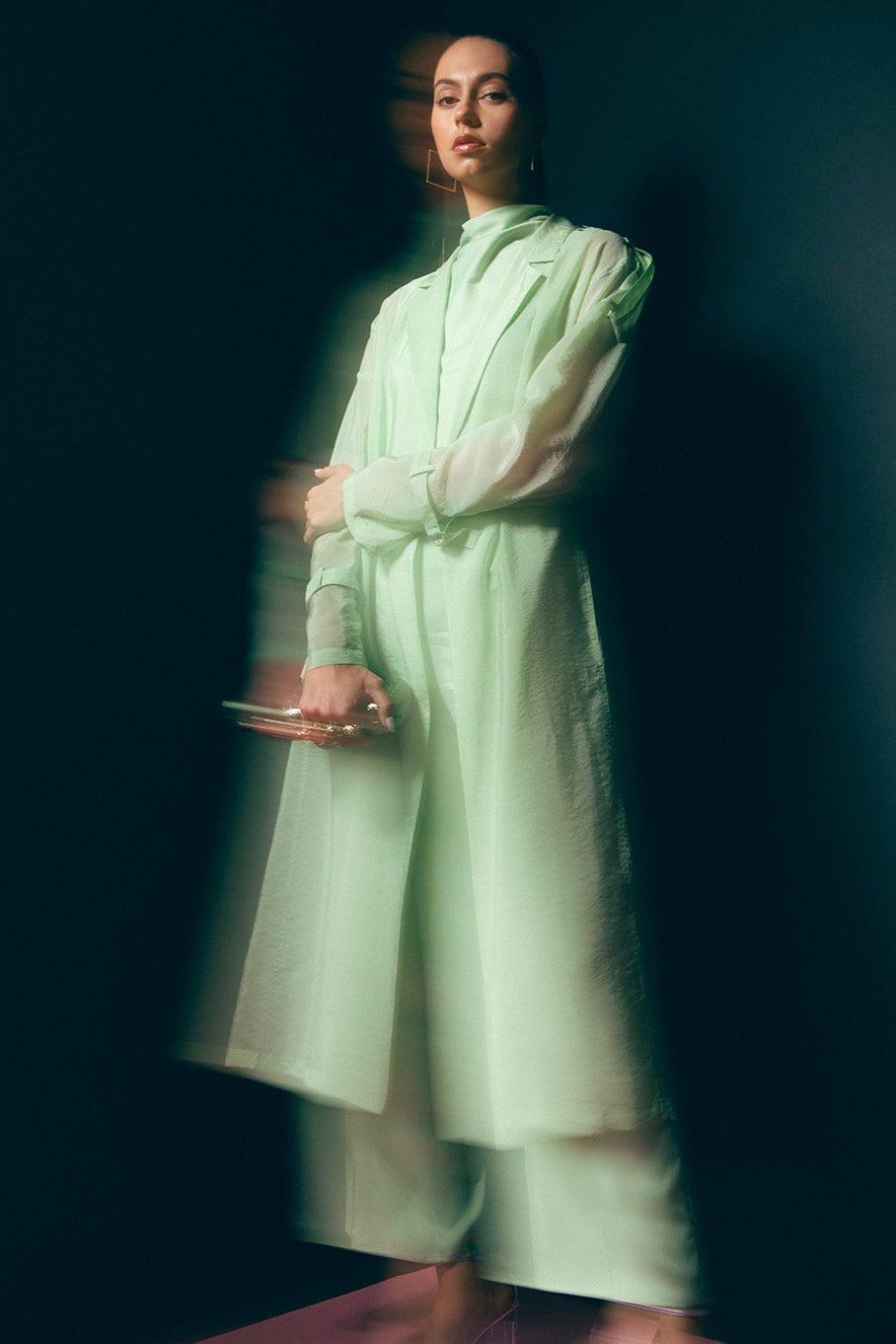 LAPOINTE-Textured Sheer Relaxed Trench-