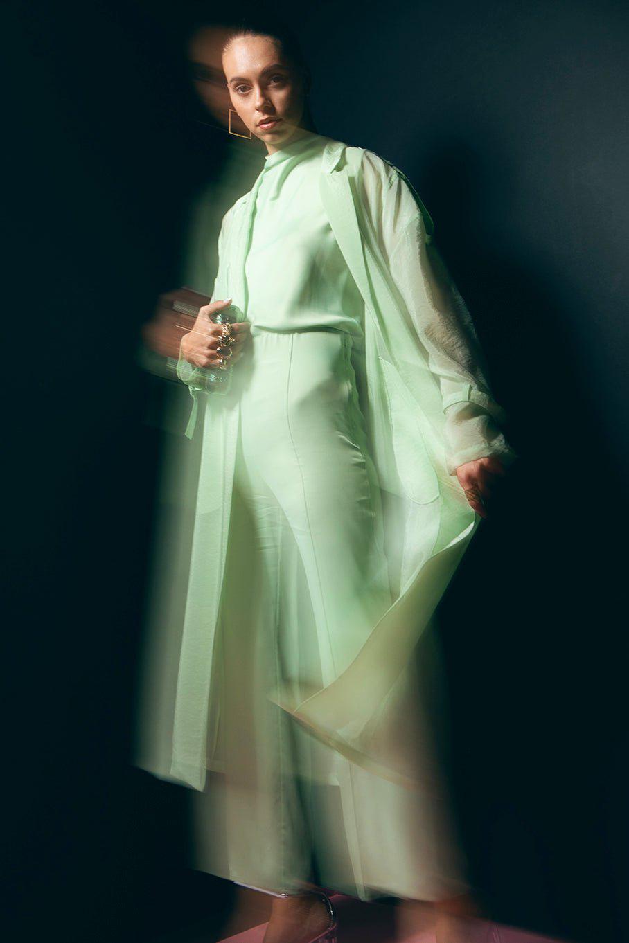 LAPOINTE-Textured Sheer Relaxed Trench-