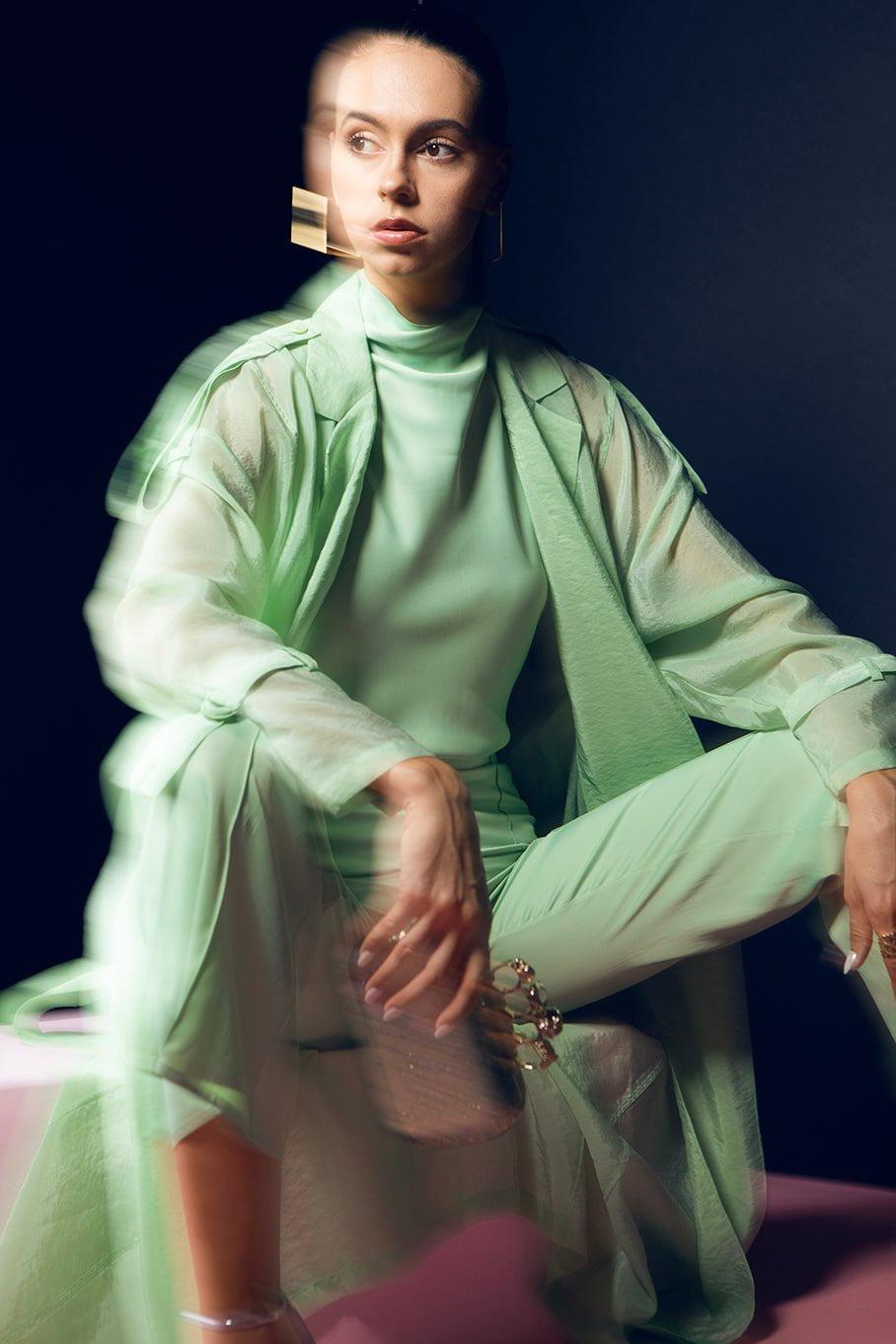 LAPOINTE-Textured Sheer Relaxed Trench-