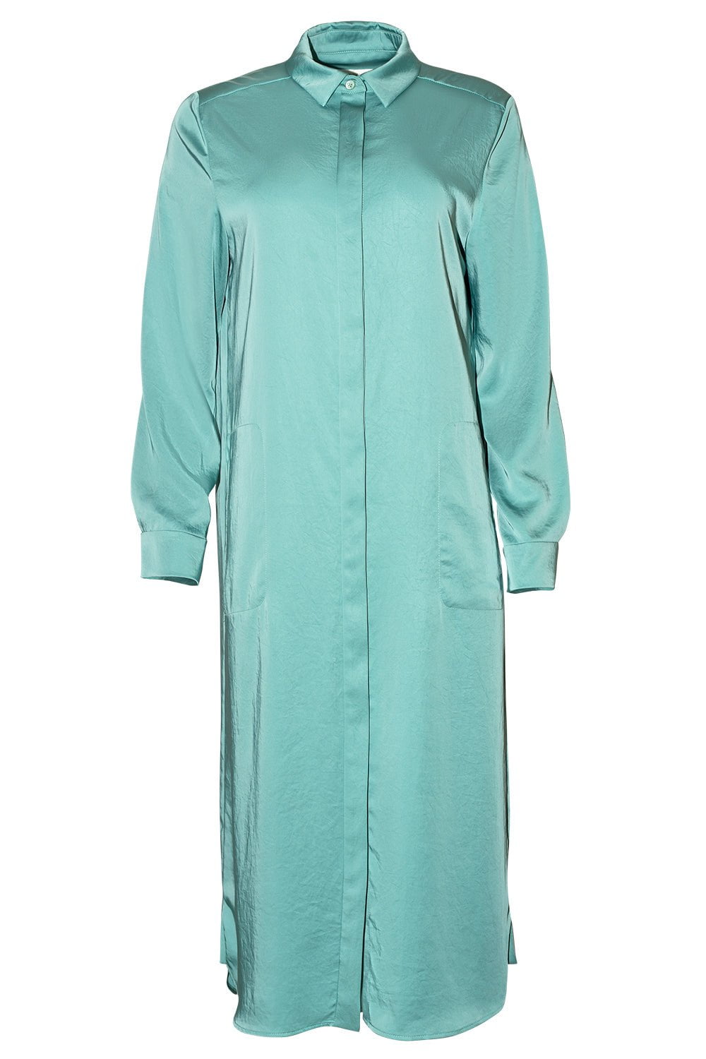 LAPOINTE-Texture Satin Button Dress - Sea Green-