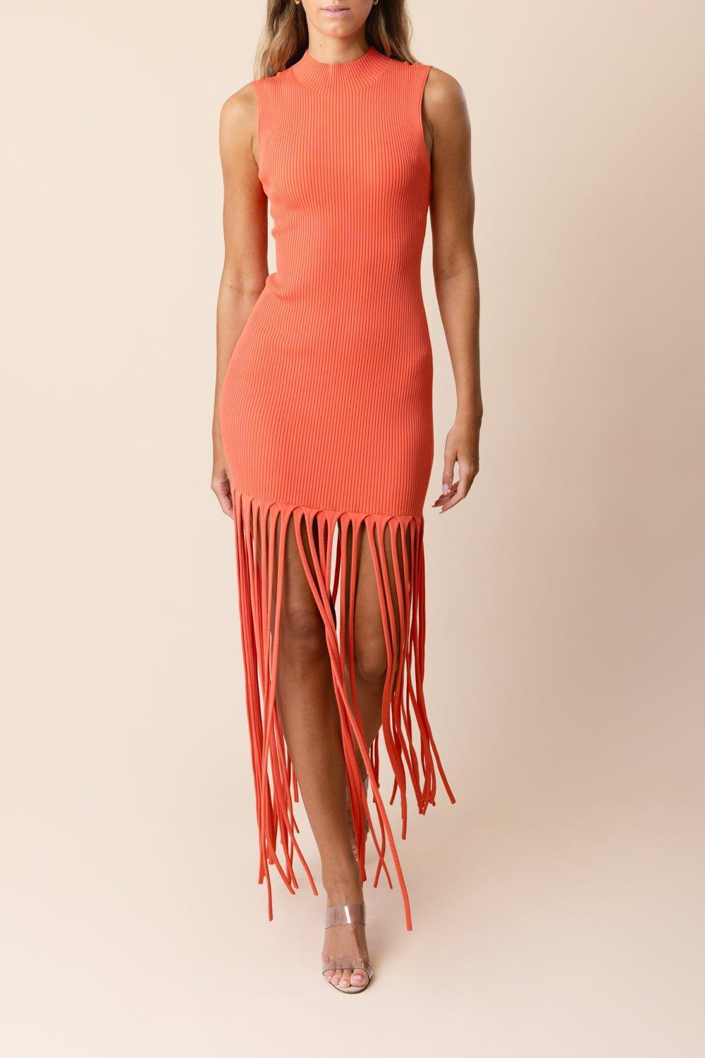 LAPOINTE-Ribbed Fringe Dress-