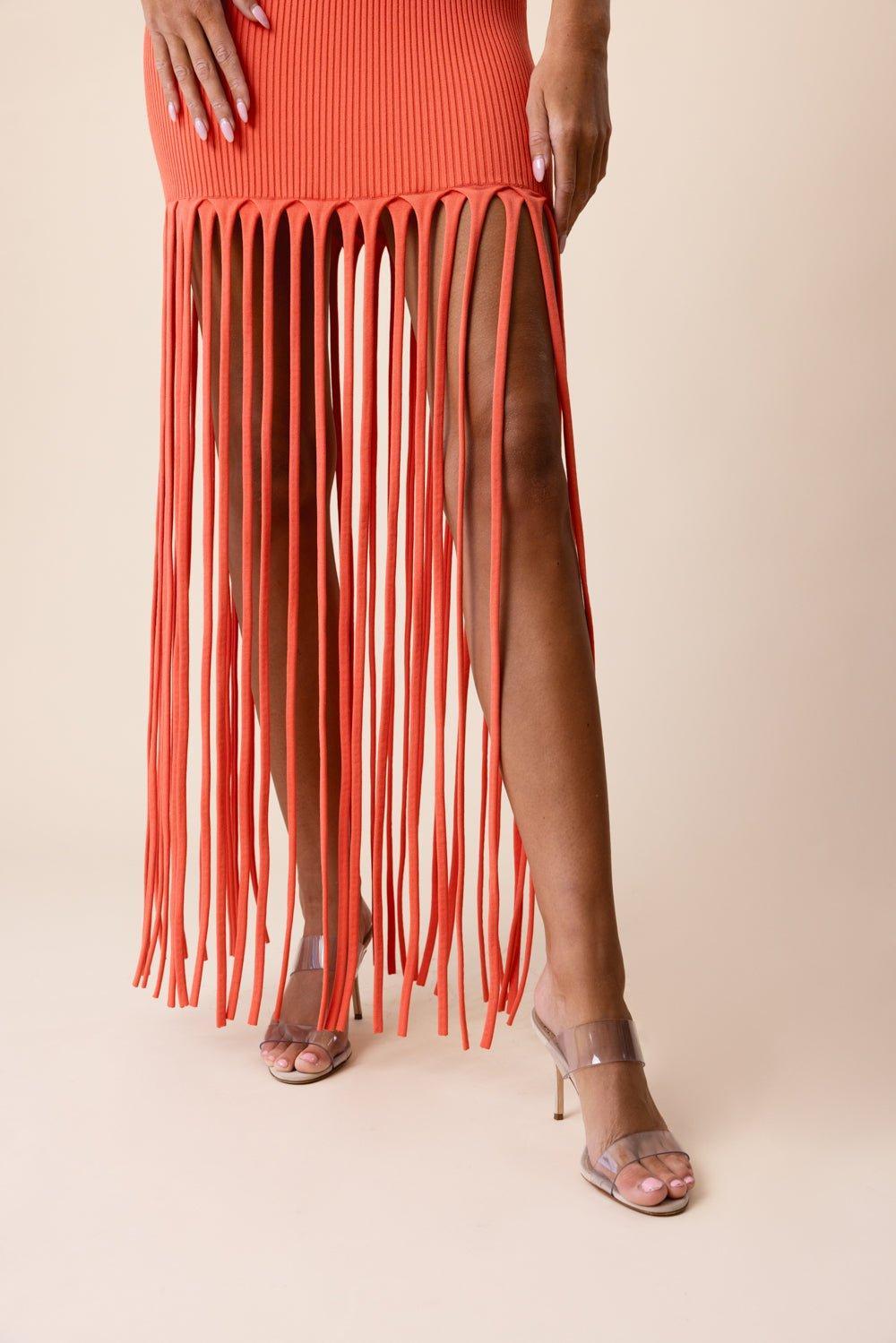 LAPOINTE-Ribbed Fringe Dress-