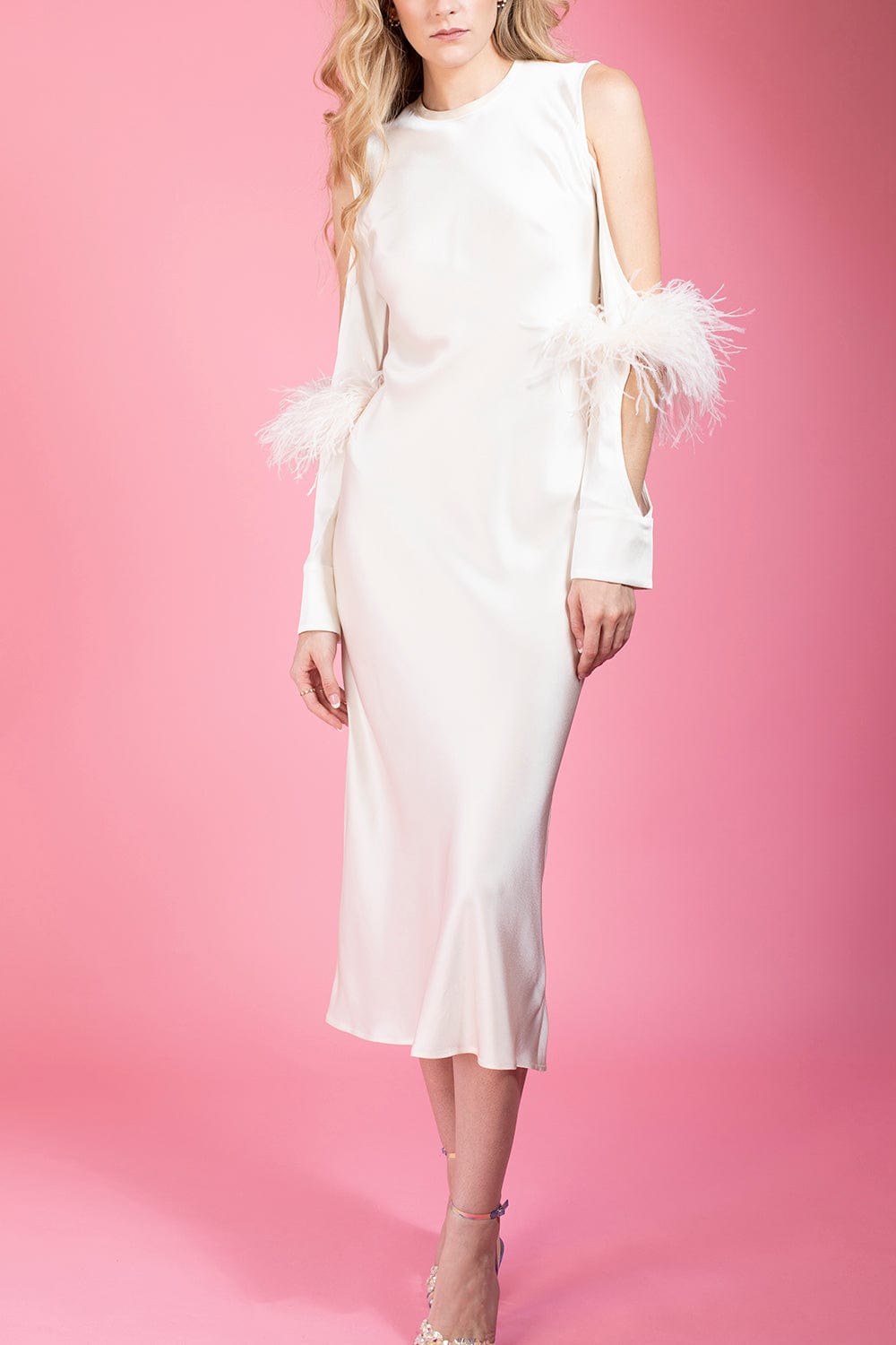 LAPOINTE-Dress With Cut Outs And Ostrich Feathers-