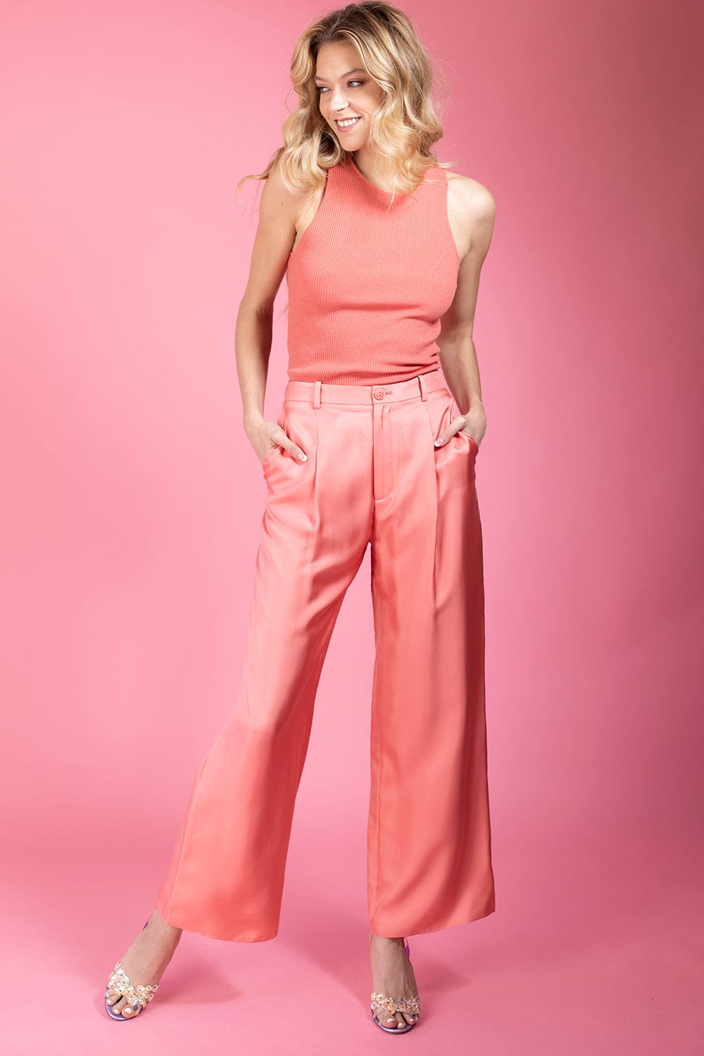 LAPOINTE-Relaxed Pleated Pant - Flamingo-