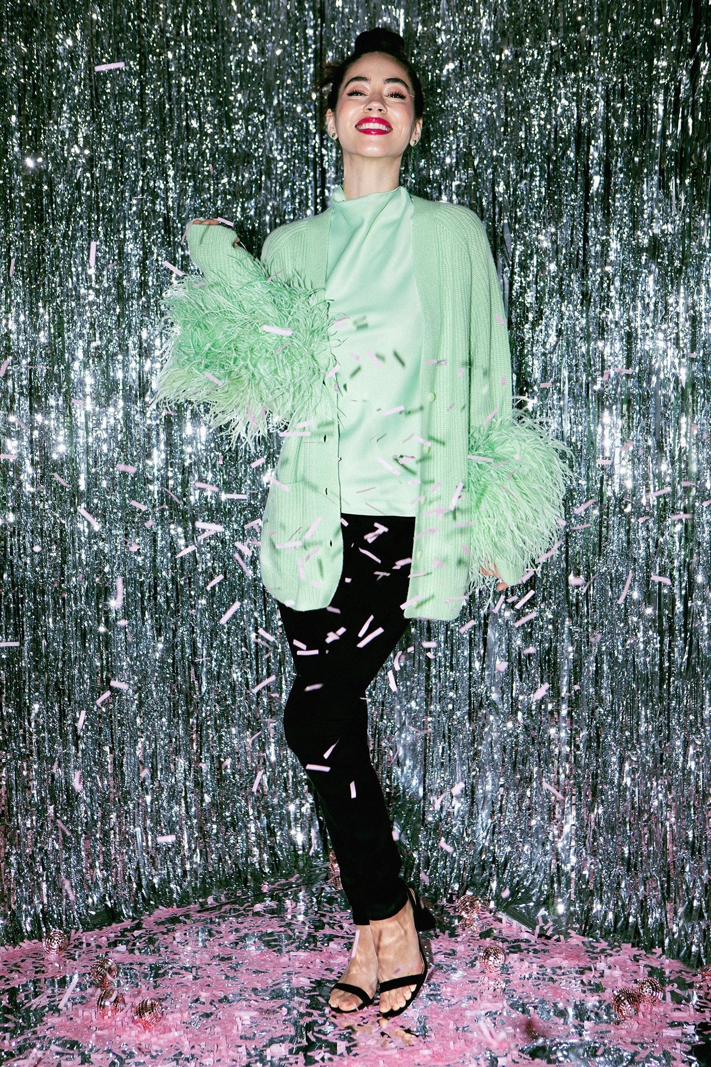 LAPOINTE-Ostrich Feather Cardigan-