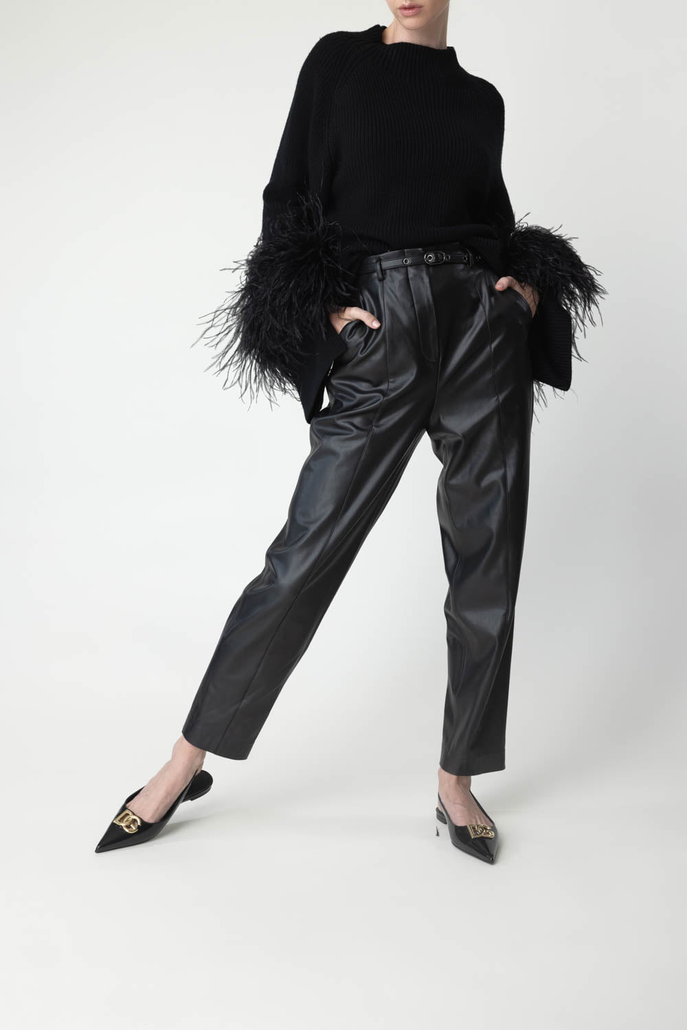 LAPOINTE-Mock Neck Feather Sweater-