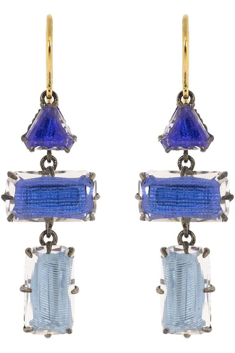 LARKSPUR & HAWK-Caterina Baguette Three Drop White Quartz Blue Earrings-SILVER