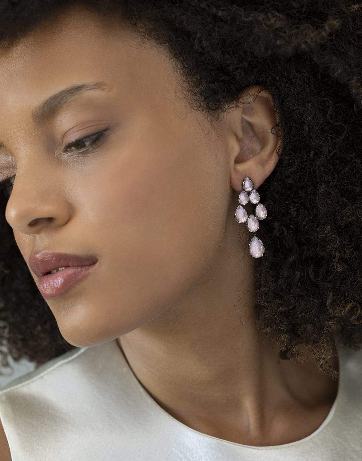 LARKSPUR & HAWK-Caterina Swag Drop Earrings - Fuchsia-SILVER