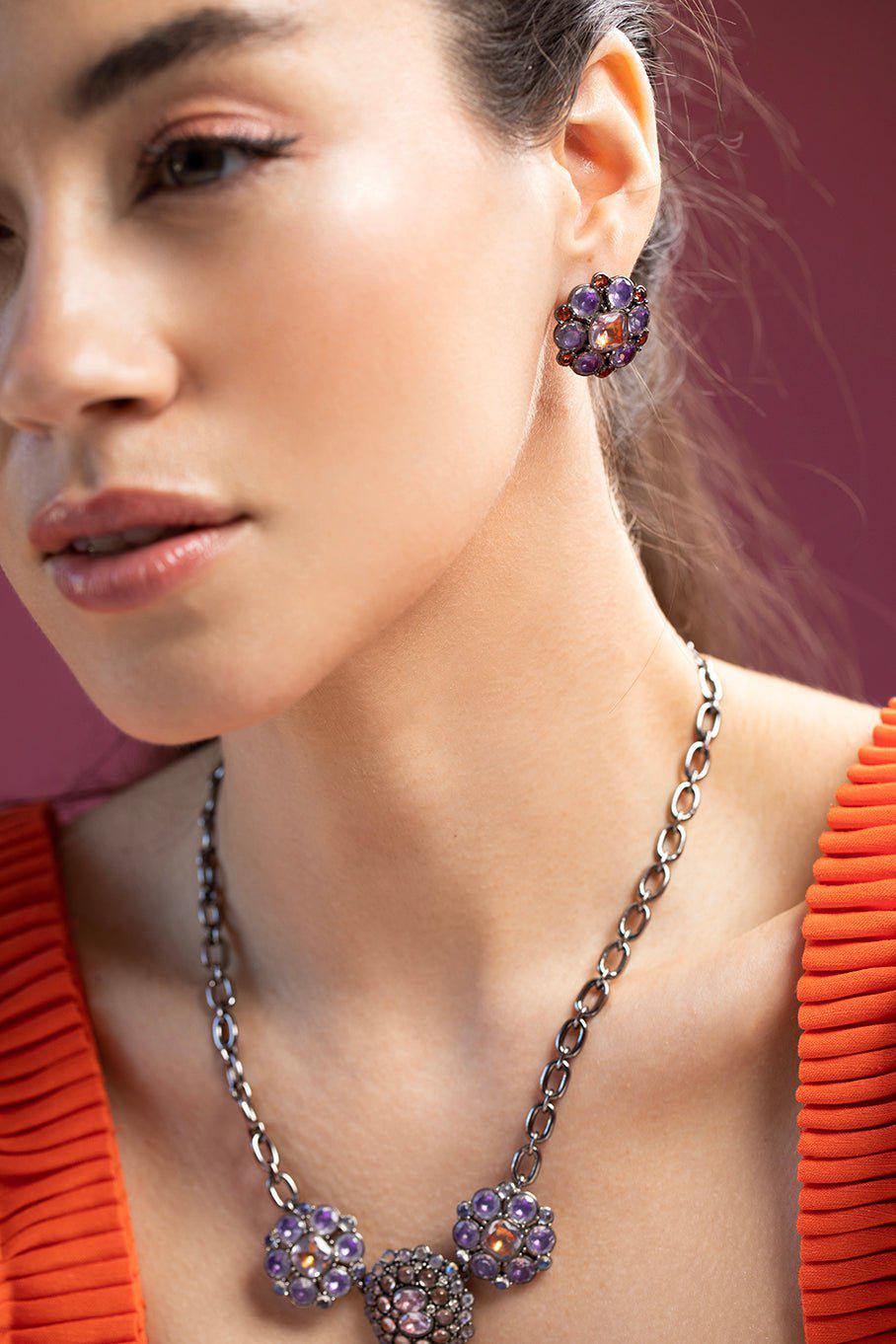 LARKSPUR & HAWK-Luiza Cluster Earring - Purple-SILVER