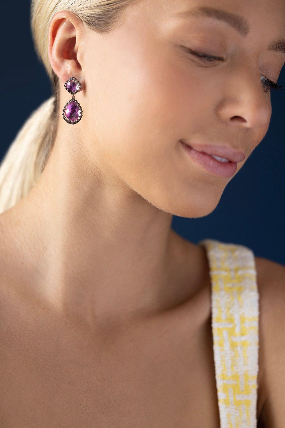 LARKSPUR & HAWK-Magenta Quartz Large Jane Drop Earrings-SILVER