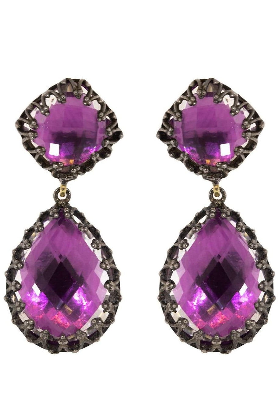 LARKSPUR & HAWK-Magenta Quartz Large Jane Drop Earrings-SILVER