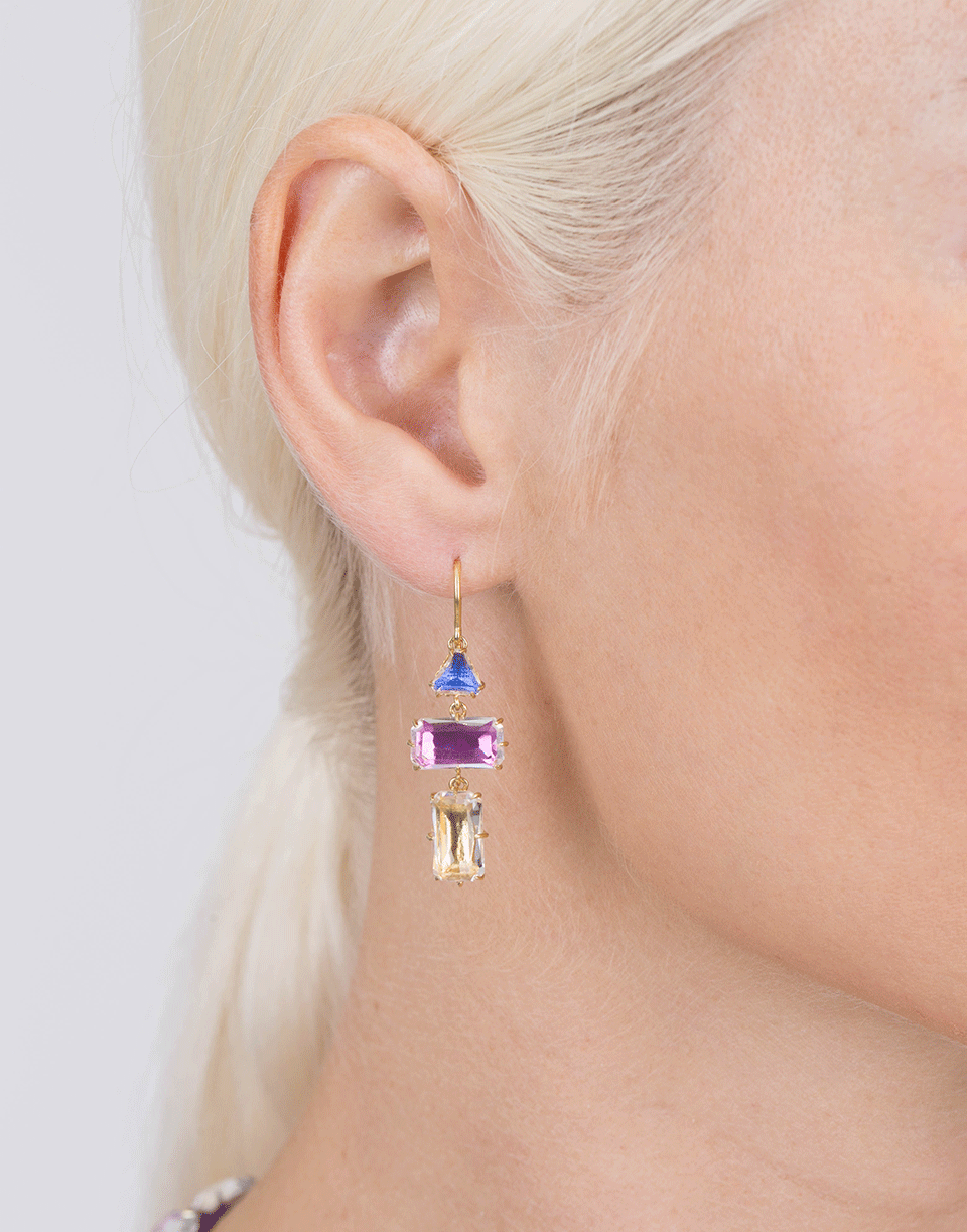 LARKSPUR & HAWK-Caterina Baguette 3 Drop Earrings-YELLOW GOLD