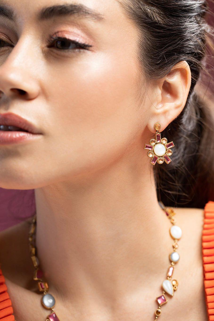 LARKSPUR & HAWK-Cora Earrings - Moonstone-YELLOW GOLD
