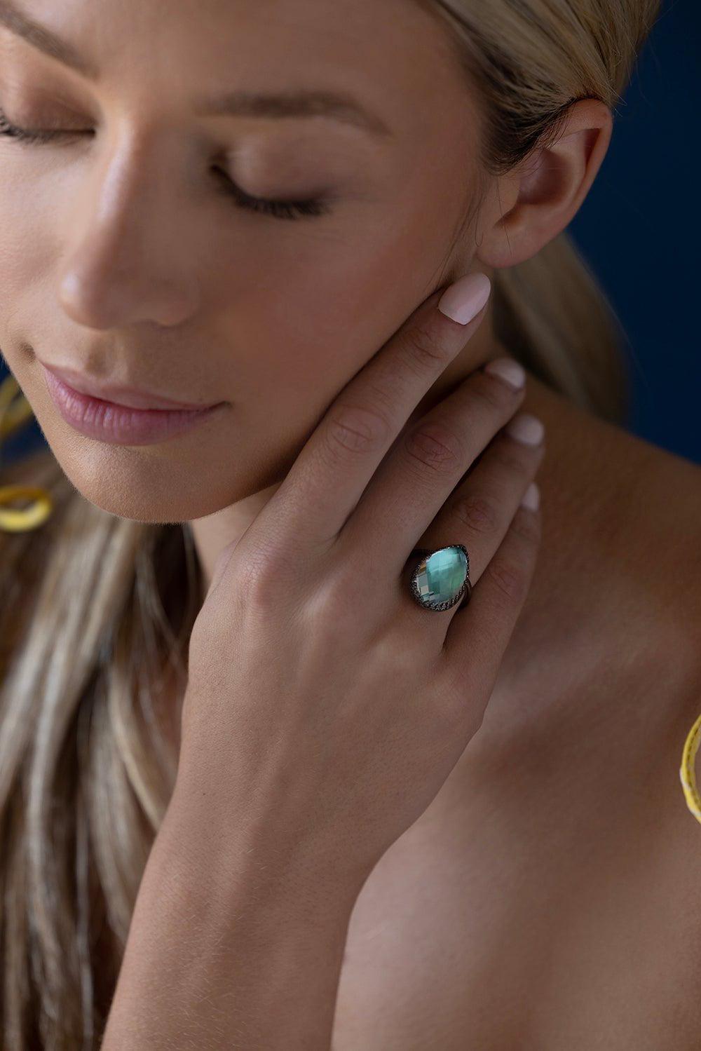 LARKSPUR & HAWK-Sadie Pear Ring - Mint-SILVER