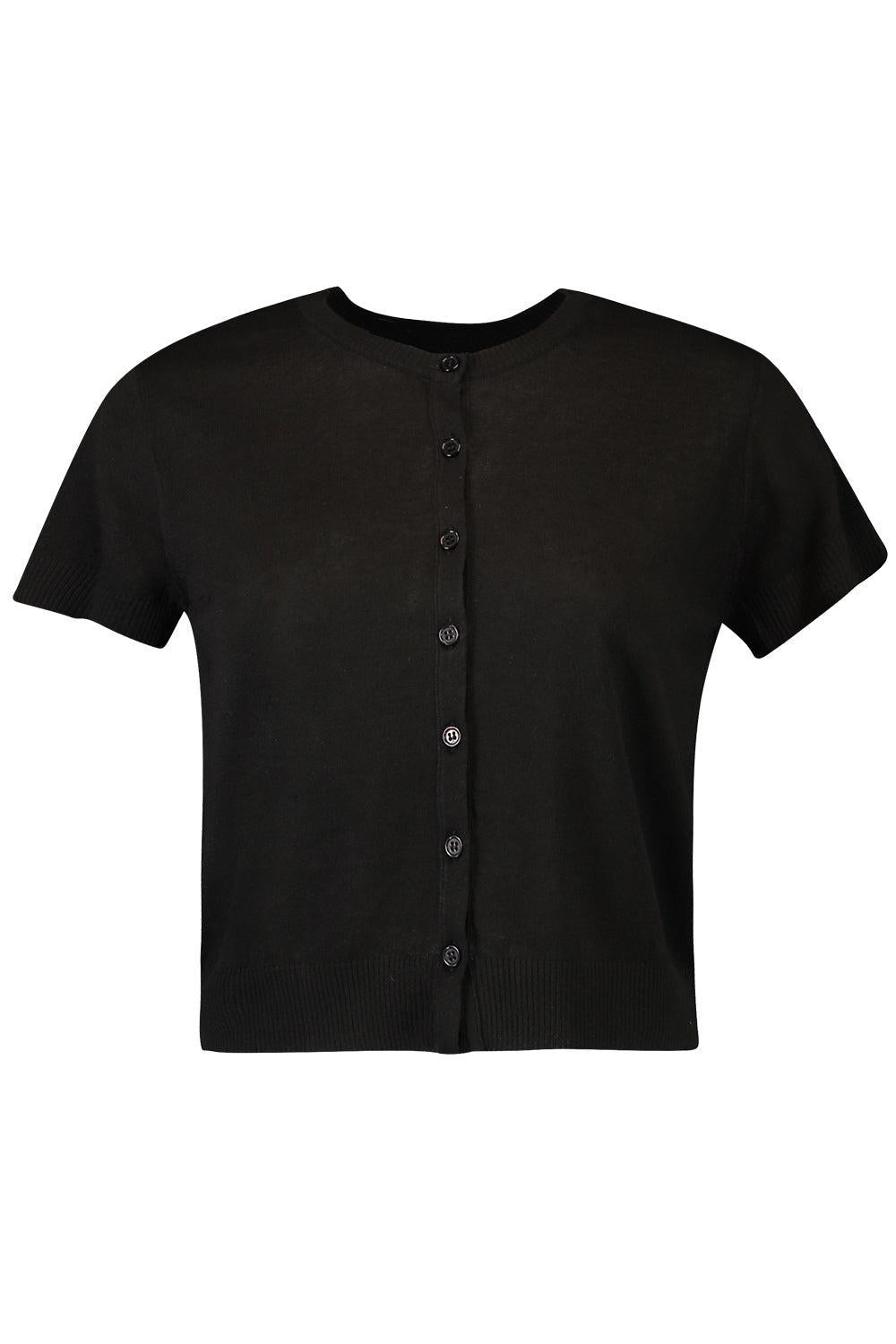 Short Sleeve Crop Cardigan - Black-BLACK-XS-CLOTHINGTOPCARDIGAN-LARS ANDERSSON