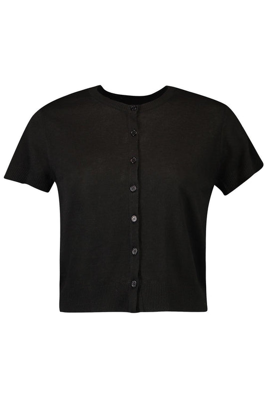 Short Sleeve Crop Cardigan - Black-BLACK-XS-CLOTHINGTOPCARDIGAN-LARS ANDERSSON