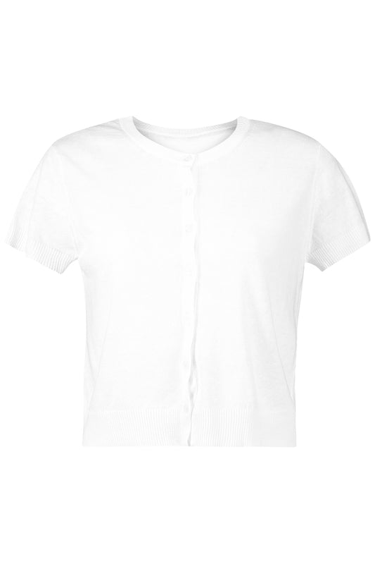 Short Sleeve Crop Cardigan - White-WHITE-XS-CLOTHINGTOPCARDIGAN-LARS ANDERSSON