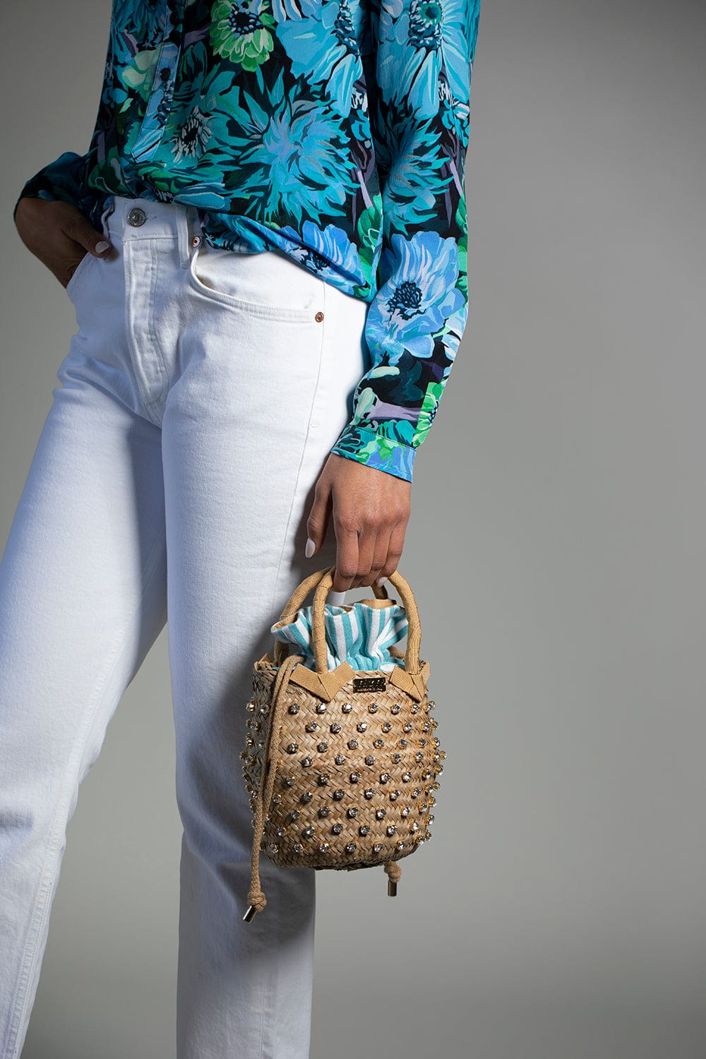 LE NINE-Nina Sorbet Small Bag - Biscotto Turquoise Stripe-BISC/TUR