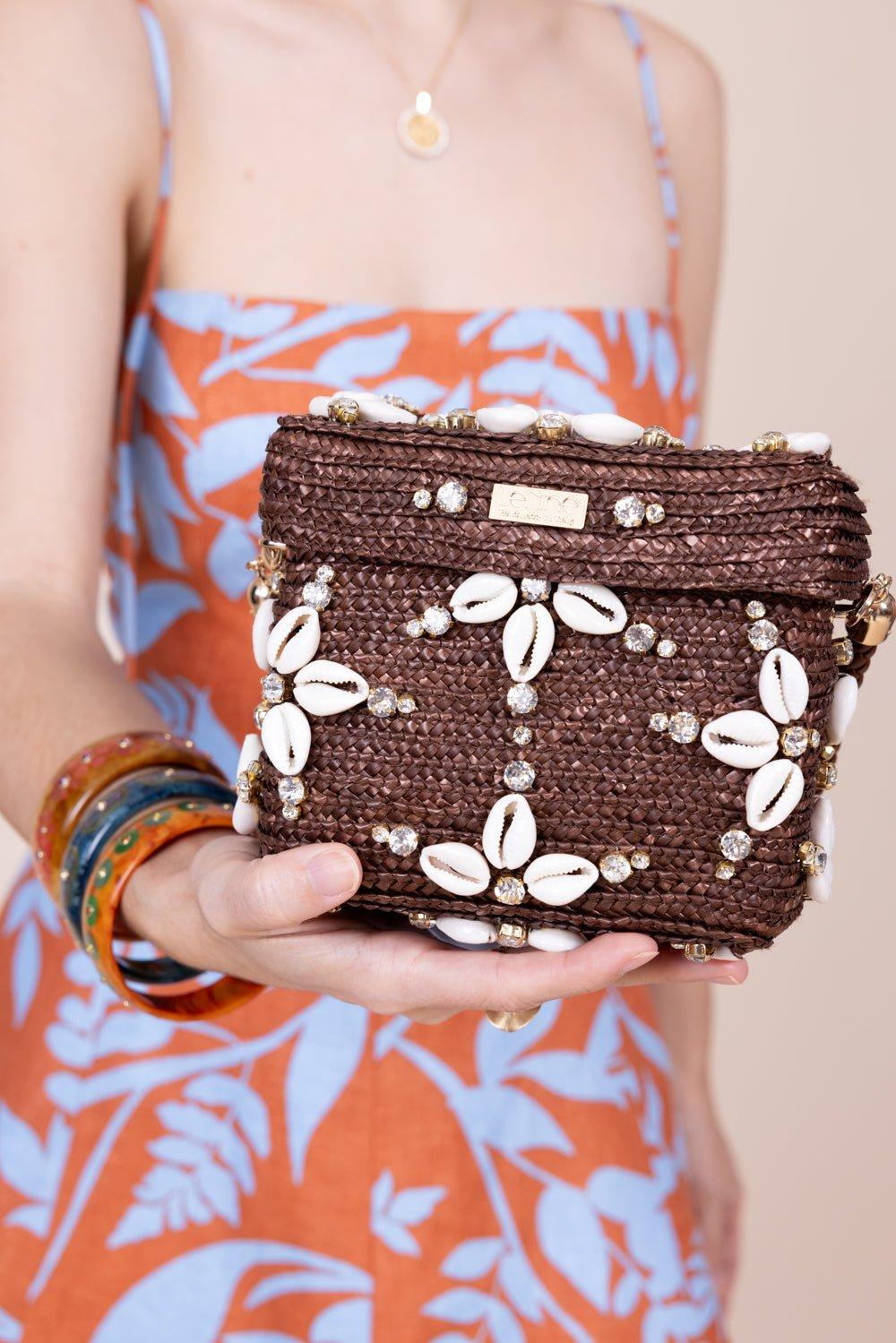 LE NINE-Bud Crystal Box Bag-BROWN