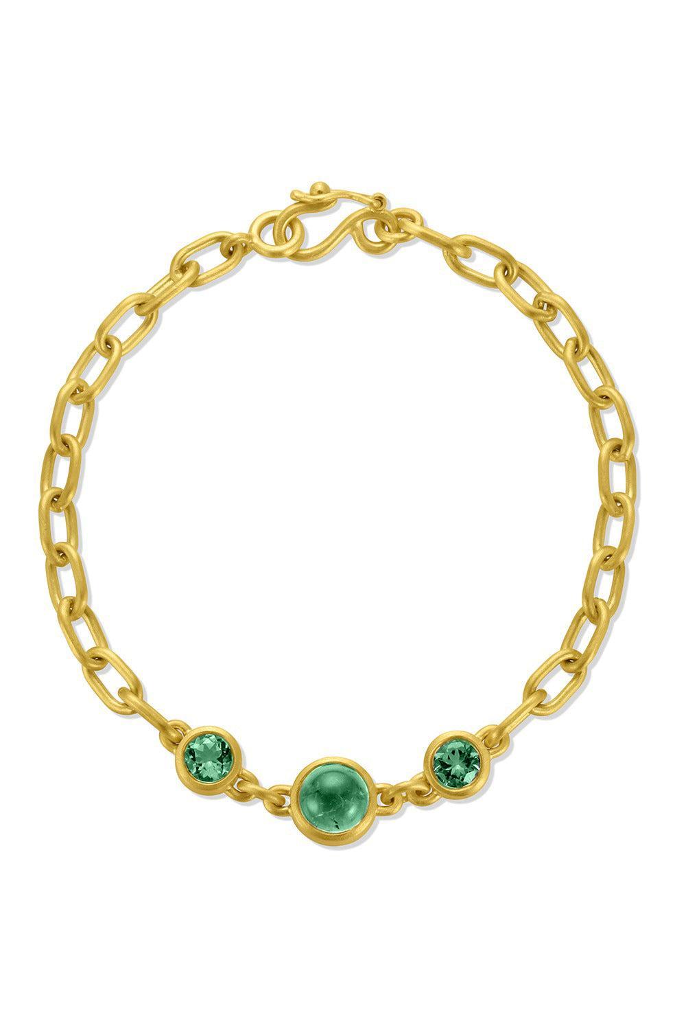 Green Tourmaline Chain Gem Bracelet-YELLOW GOLD-7.5-JEWELRYFINE JEWELBRACELET O-LEIGH MAXWELL