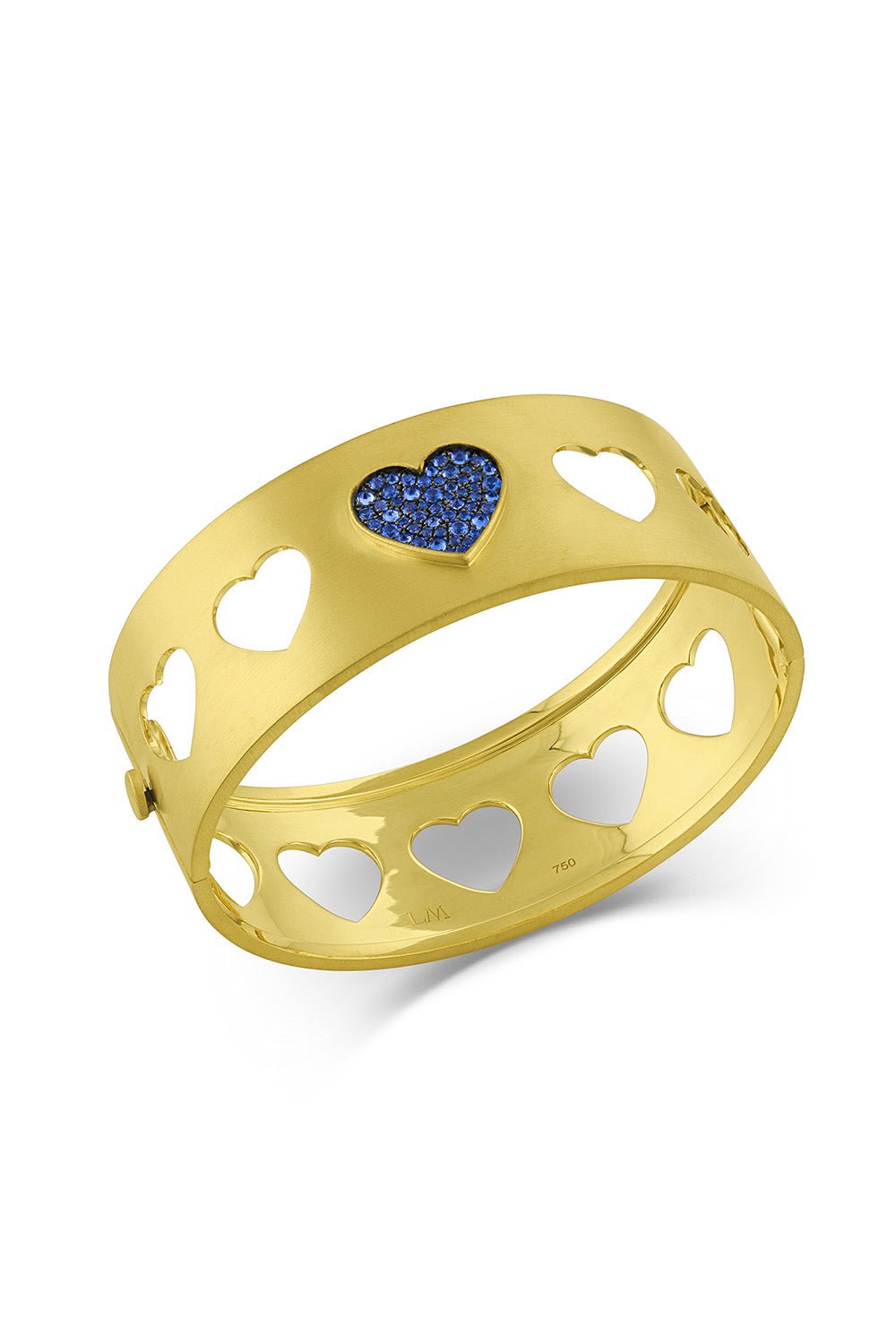 LEIGH MAXWELL-Blue Sapphire Hinged Heart Bracelet-YELLOW GOLD