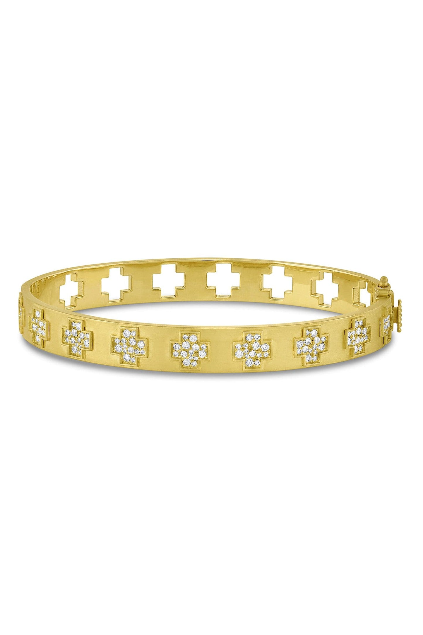 LEIGH MAXWELL-Pave Cross Hinged Bangle-YELLOW GOLD