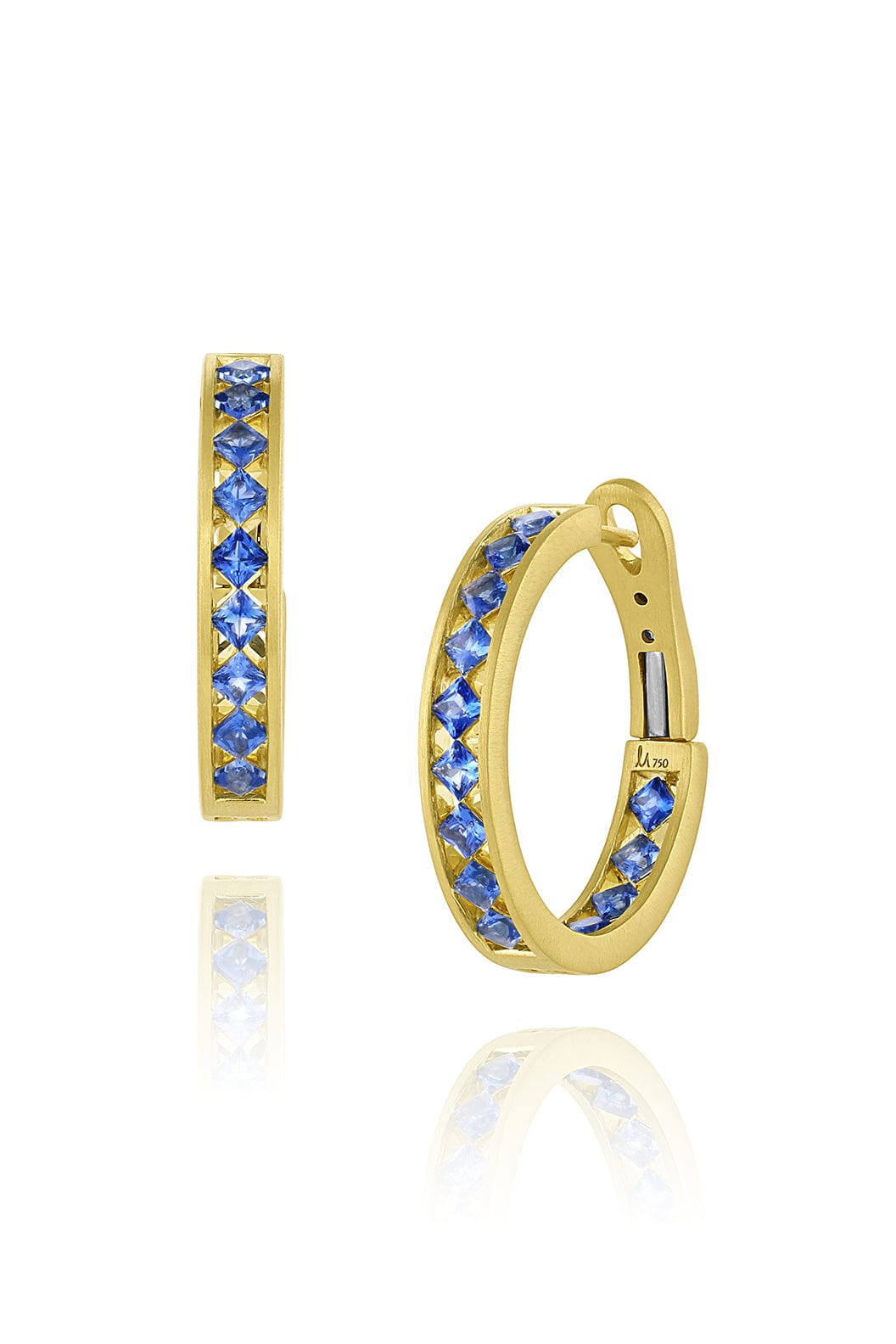 LEIGH MAXWELL-Blue Sapphire Ameerah Hoops-YELLOW GOLD
