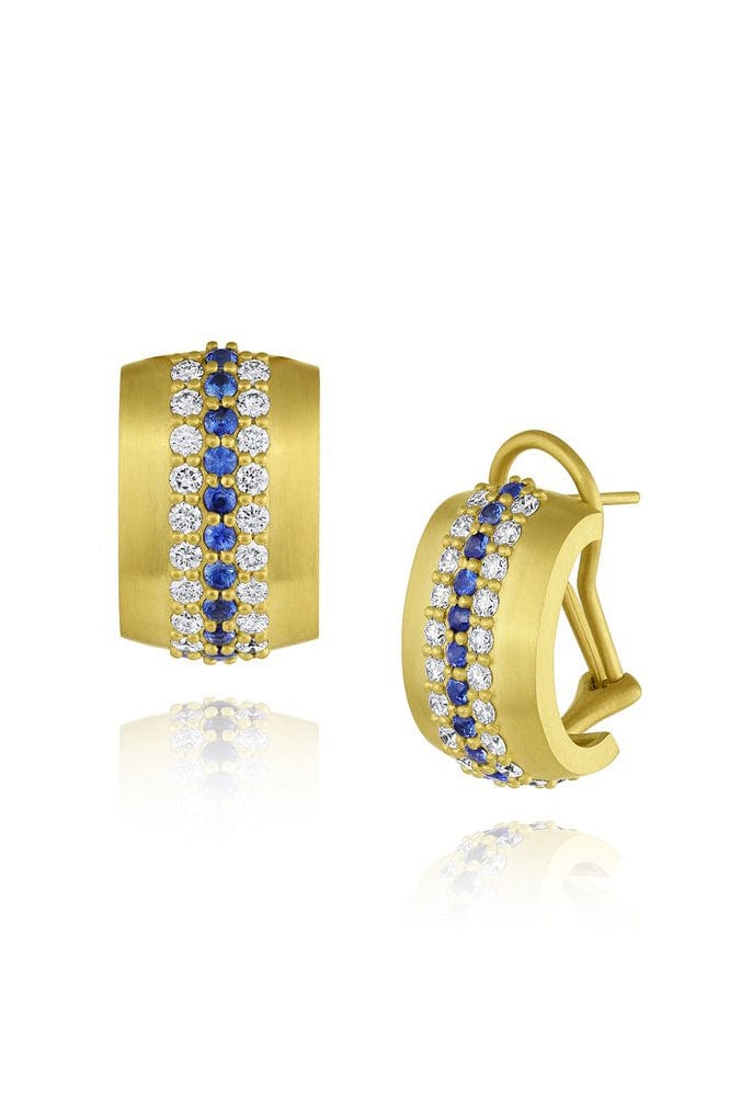 LEIGH MAXWELL-Blue Sapphire Omega Earrings-YELLOW GOLD